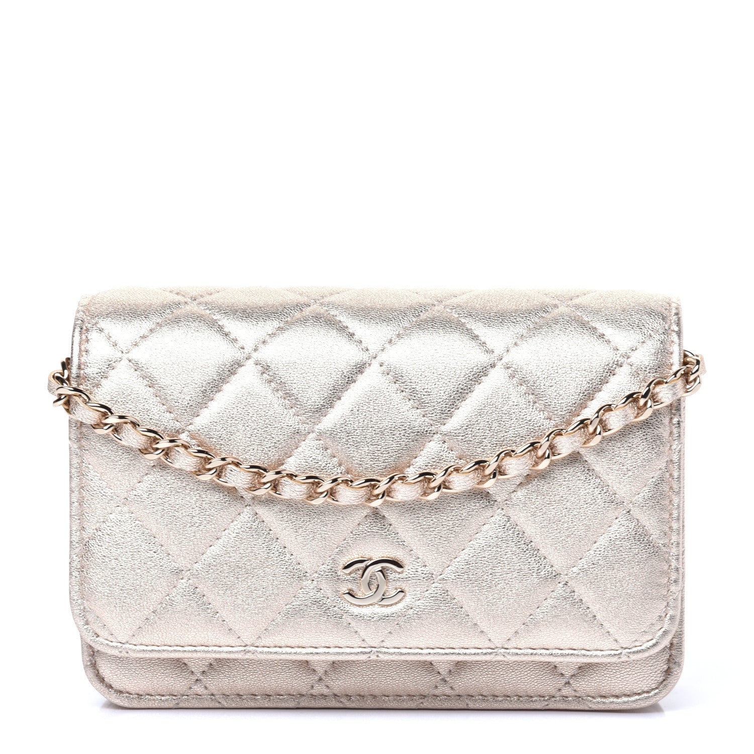 Chanel Metallic Lambskin Quilted Mini Wallet On Chain WOC Gold 1 of 10