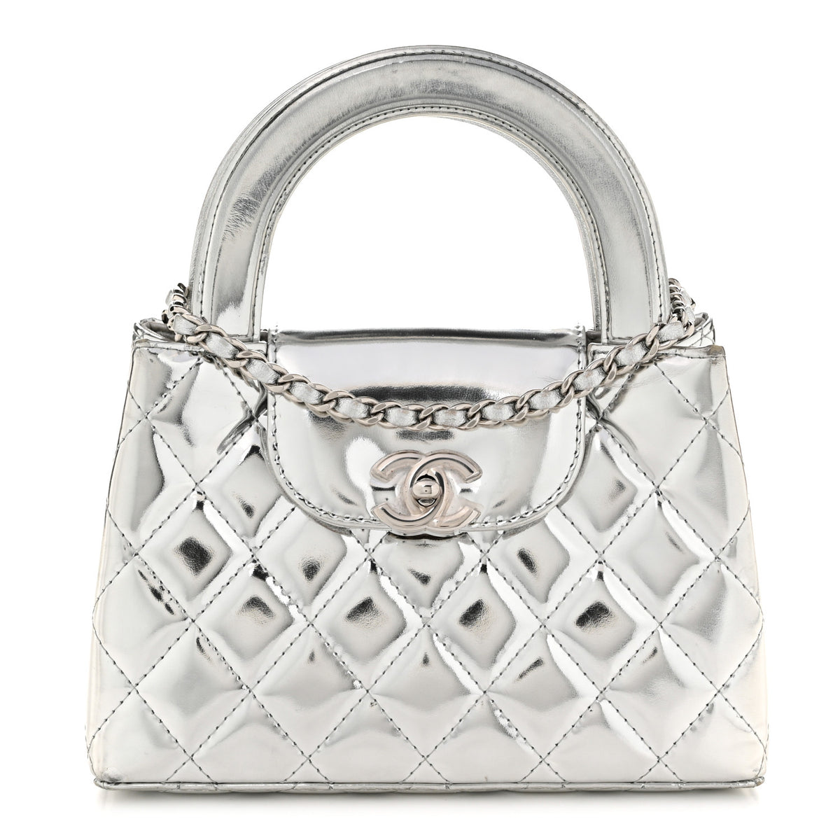 Chanel Mirror Calfskin Metallic Calfskin Quilted Nano Kelly Shopper Silvery 1 of 11