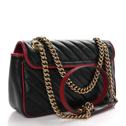 Gucci Vintage Effect Calfskin Matelasse Diagonal Small Torchon GG Marmont Shoulder Bag Black Romantic Cherry 3 of 10