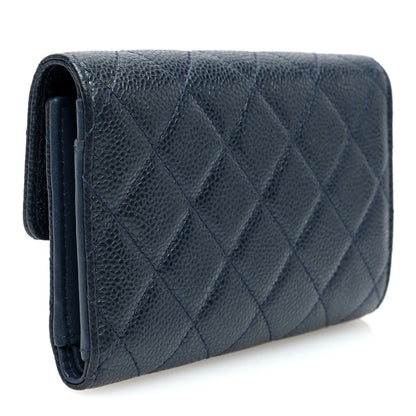 Chanel Metallic Caviar Quilted Medium Flap Wallet Dark Blue 3 of 7