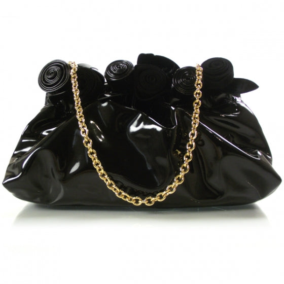 Patent Rosette Evening Clutch Black