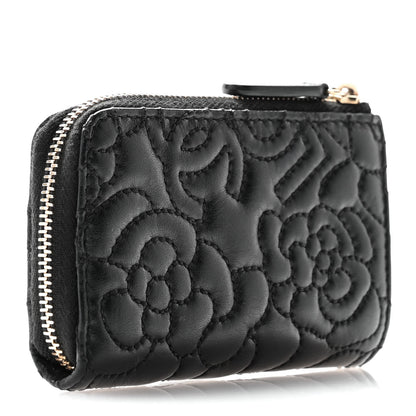 Chanel Lambskin Camellia Embossed Key Holder Case Black 3 of 10