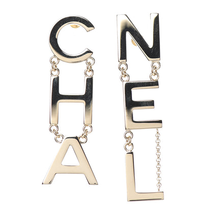 Chanel Metal Cha-Nel Logo Drop Earrings Gold 1 of 4
