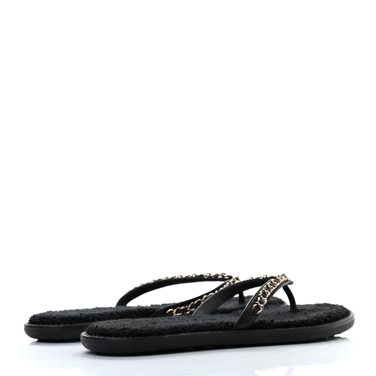 Lambskin CC Chain Thong Sandals 38 Black