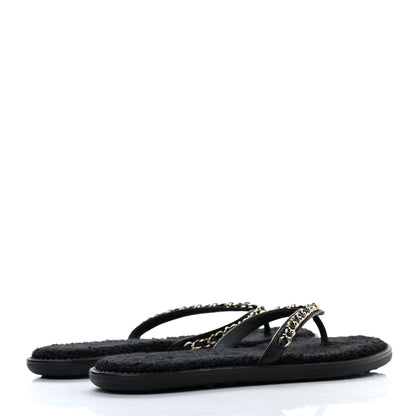 Chanel Lambskin CC Chain Thong Sandals 38 Black 4 of 8