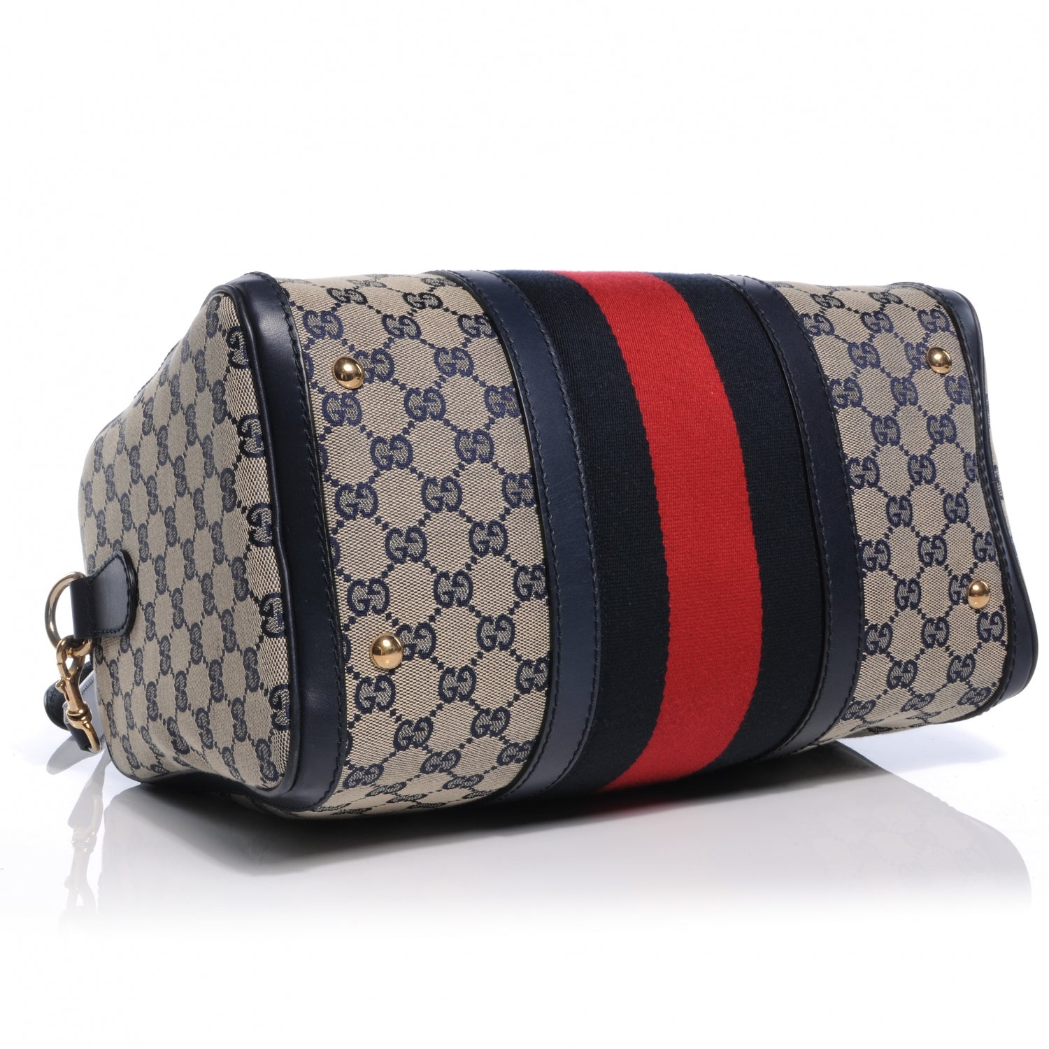 Gucci Monogram Selleria Calfskin Vintage Web Medium Boston Beige Blue 5 of 19