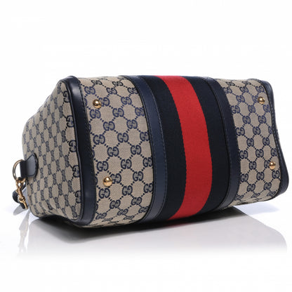 Gucci Monogram Selleria Calfskin Vintage Web Medium Boston Beige Blue 5 of 19
