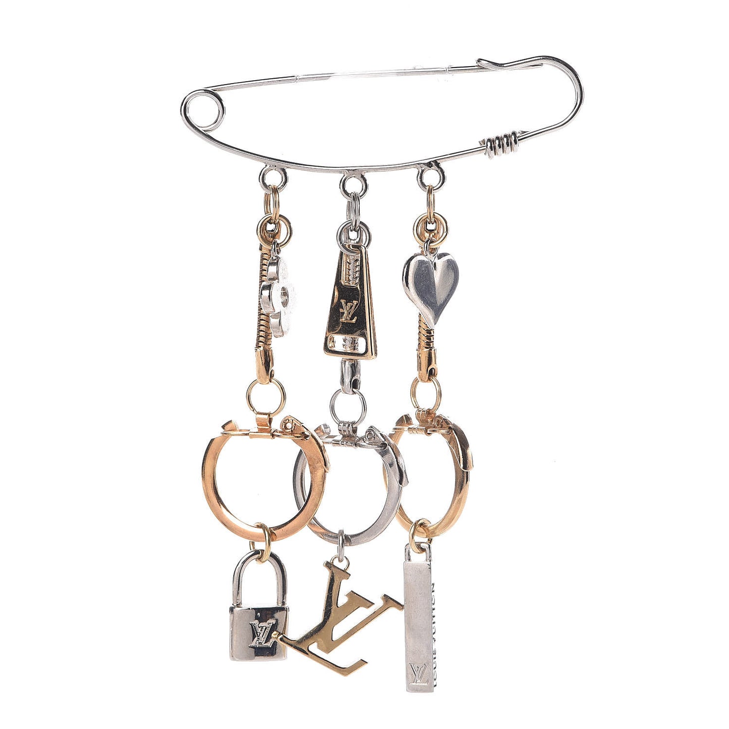 Charm Safety Pin Brooch Silver