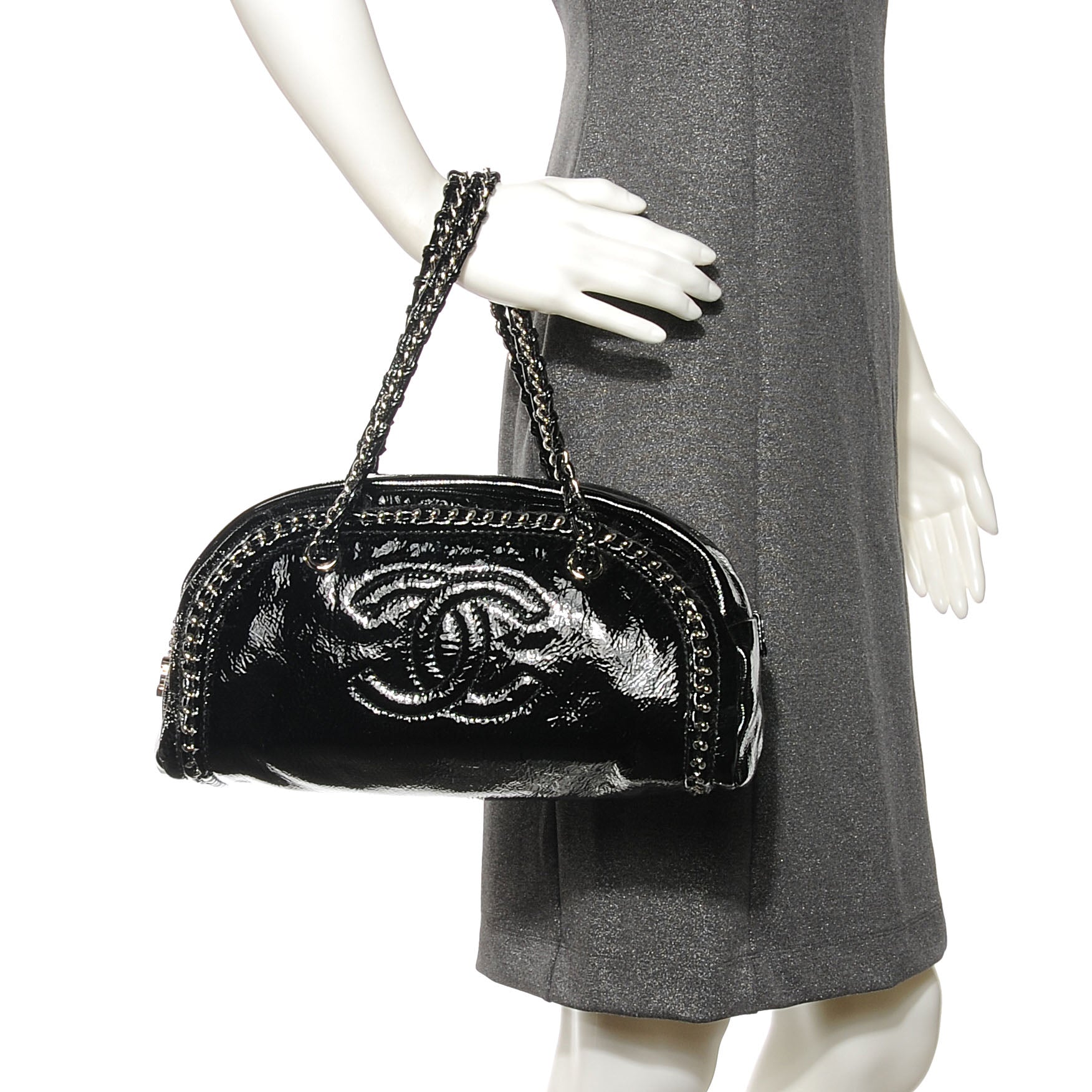 Chanel Patent Luxe Ligne Medium Bowler Black 2 of 8