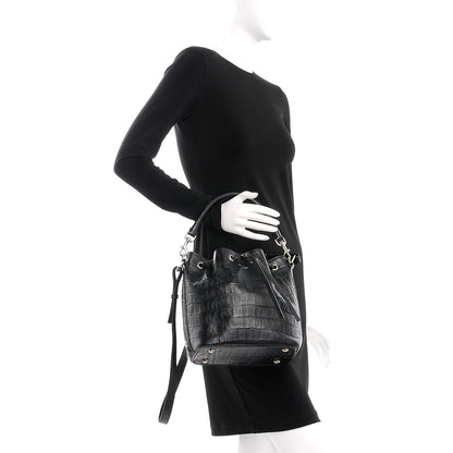 Saint Laurent Calfskin Crocodile Embossed Medium Emmanuelle Bucket Bag Black 3 of 8