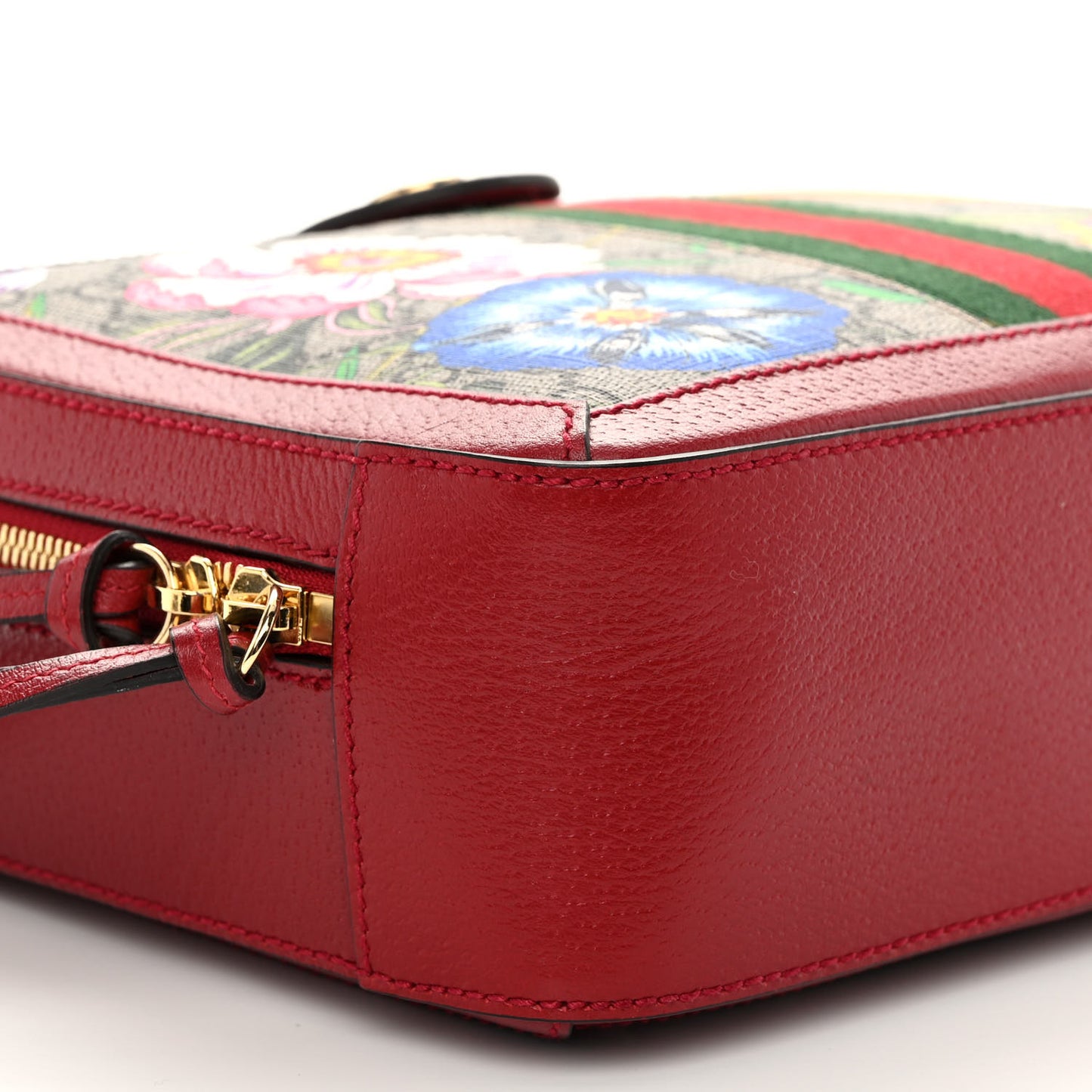 GG Supreme Monogram Flora Web Small Ophidia Top Handle Shoulder Bag Hibiscus Red