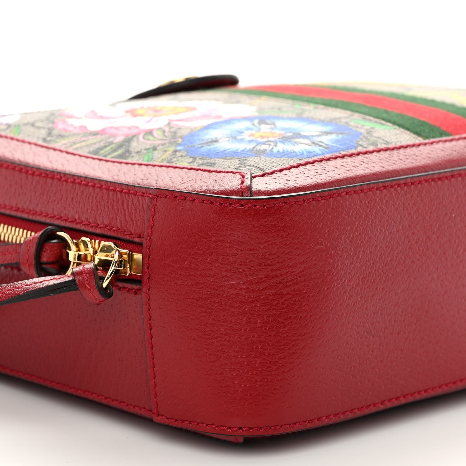 Gucci GG Supreme Monogram Flora Web Small Ophidia Top Handle Shoulder Bag Hibiscus Red 9 of 11
