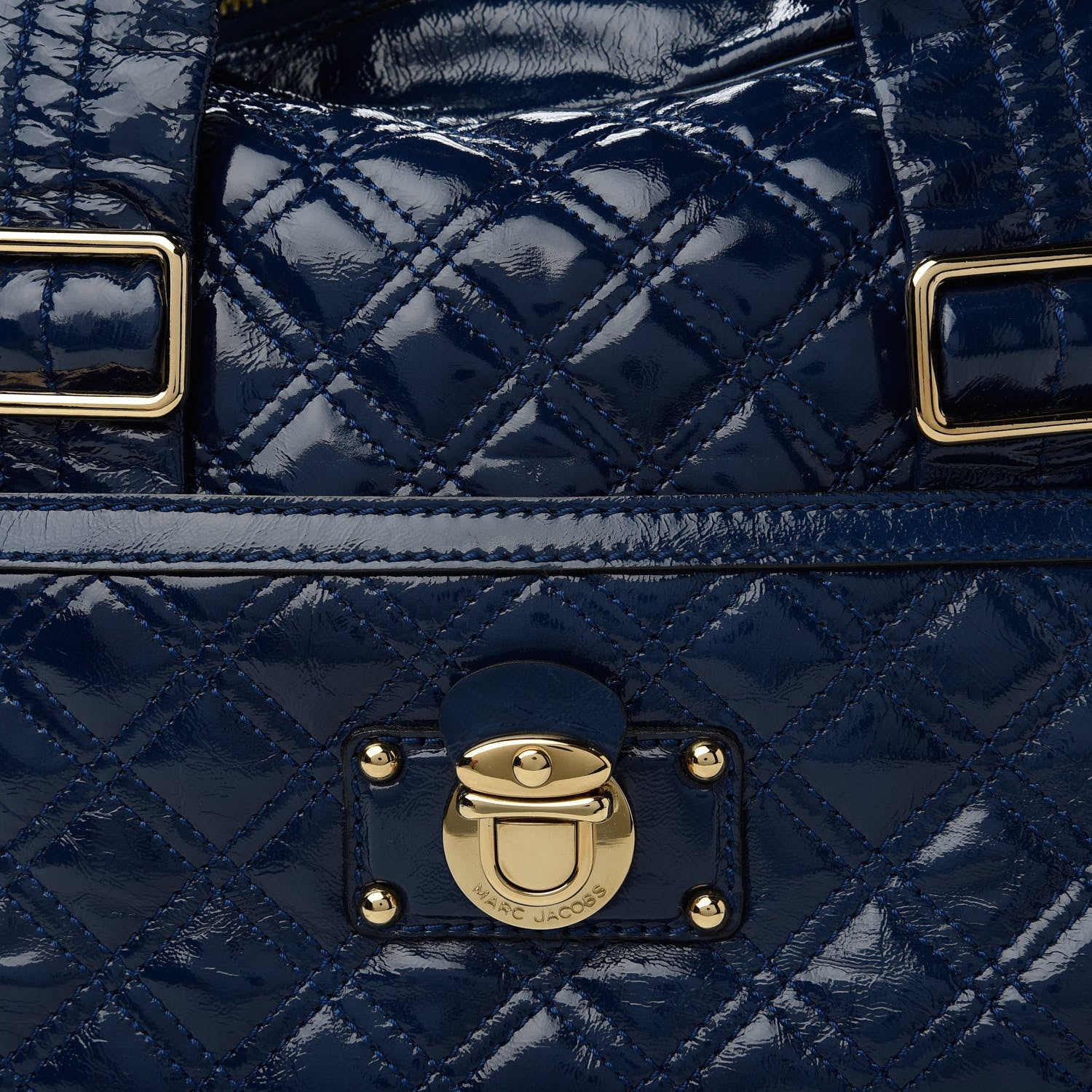 Marc Jacobs Patent Goatskin Quilted Large Ursula Bowler Midnight 10 of 10