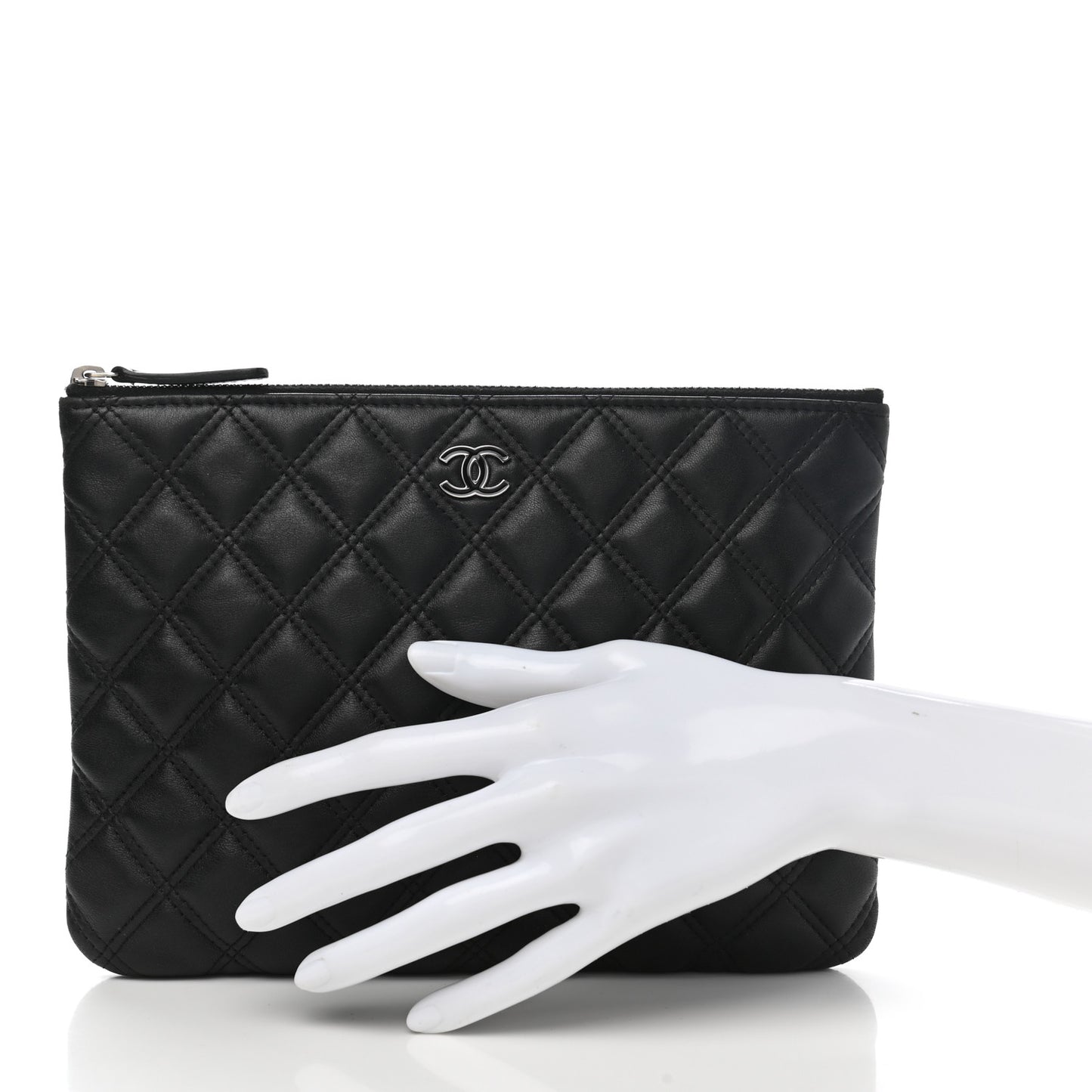 Lambskin Double Stitch Quilted Cosmetic Case Black