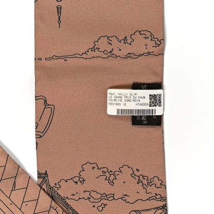 Hermes Silk Le Grand Prix du Faubourg Maxi Twilly Slim Beige Dore Black 3 of 4