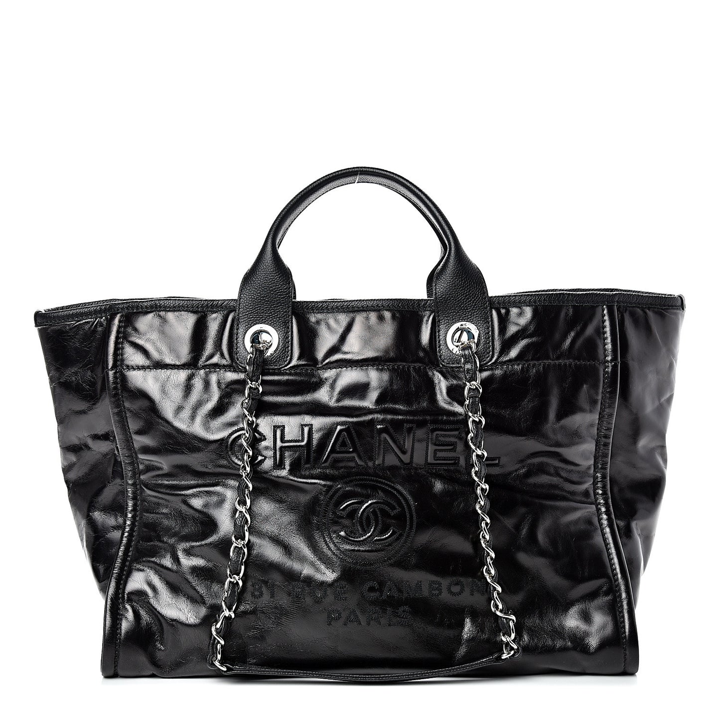 Glazed Calfskin Medium Deauville Tote Black