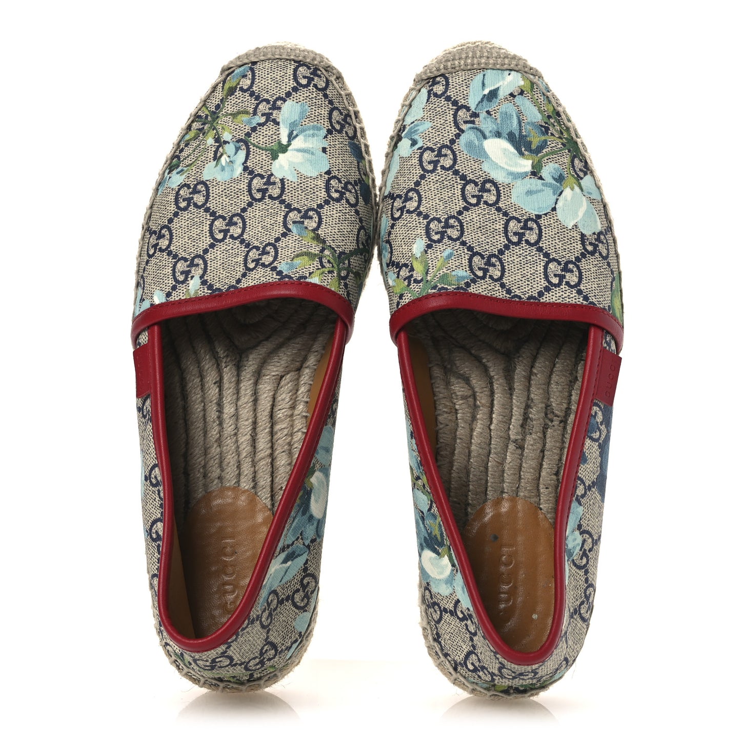 GG Supreme Monogram Blooms Espadrilles 37 Beige Blue Navy Hibiscus Red