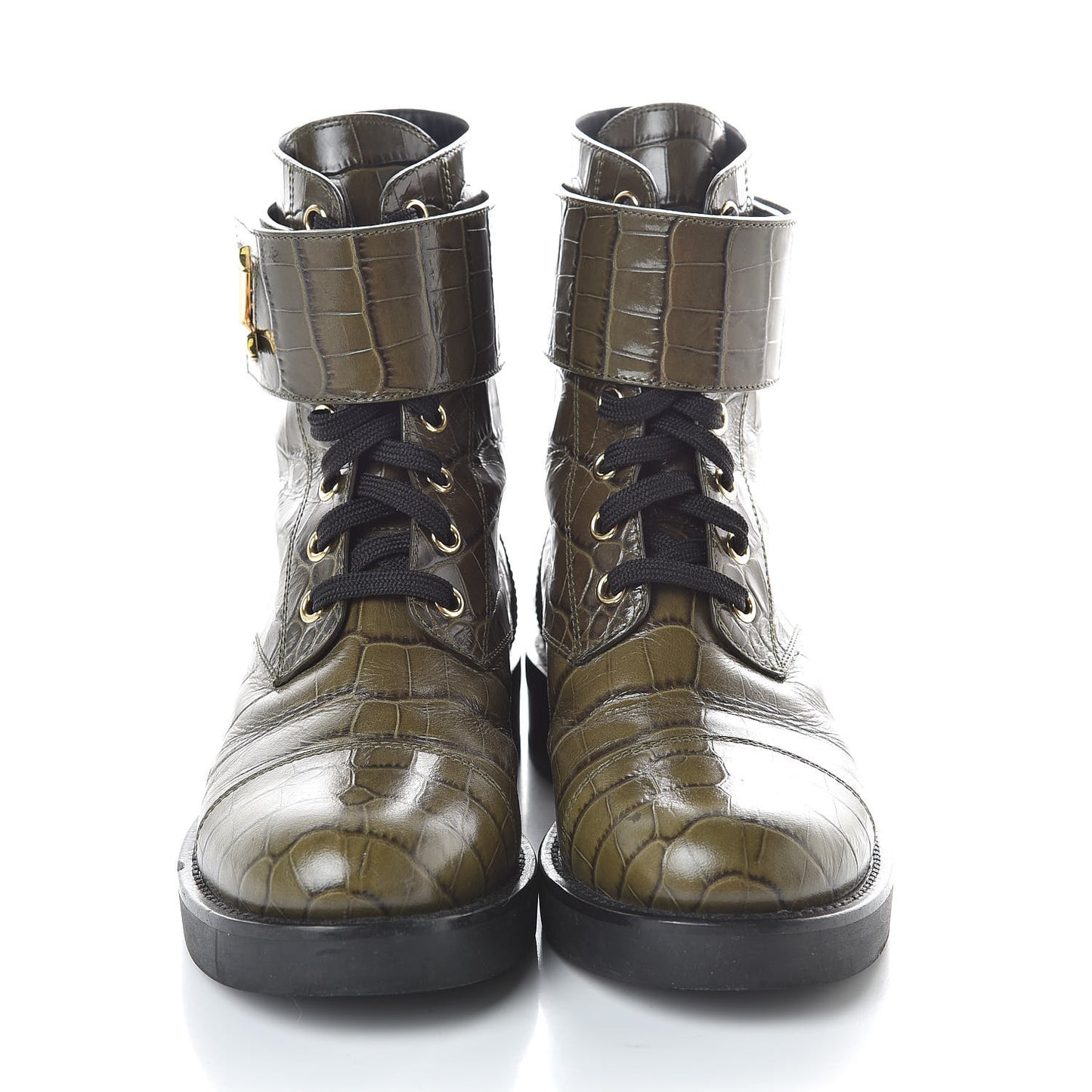 Calfskin Crocodile Embossed Wonderland Ranger Boots 36 Kaki