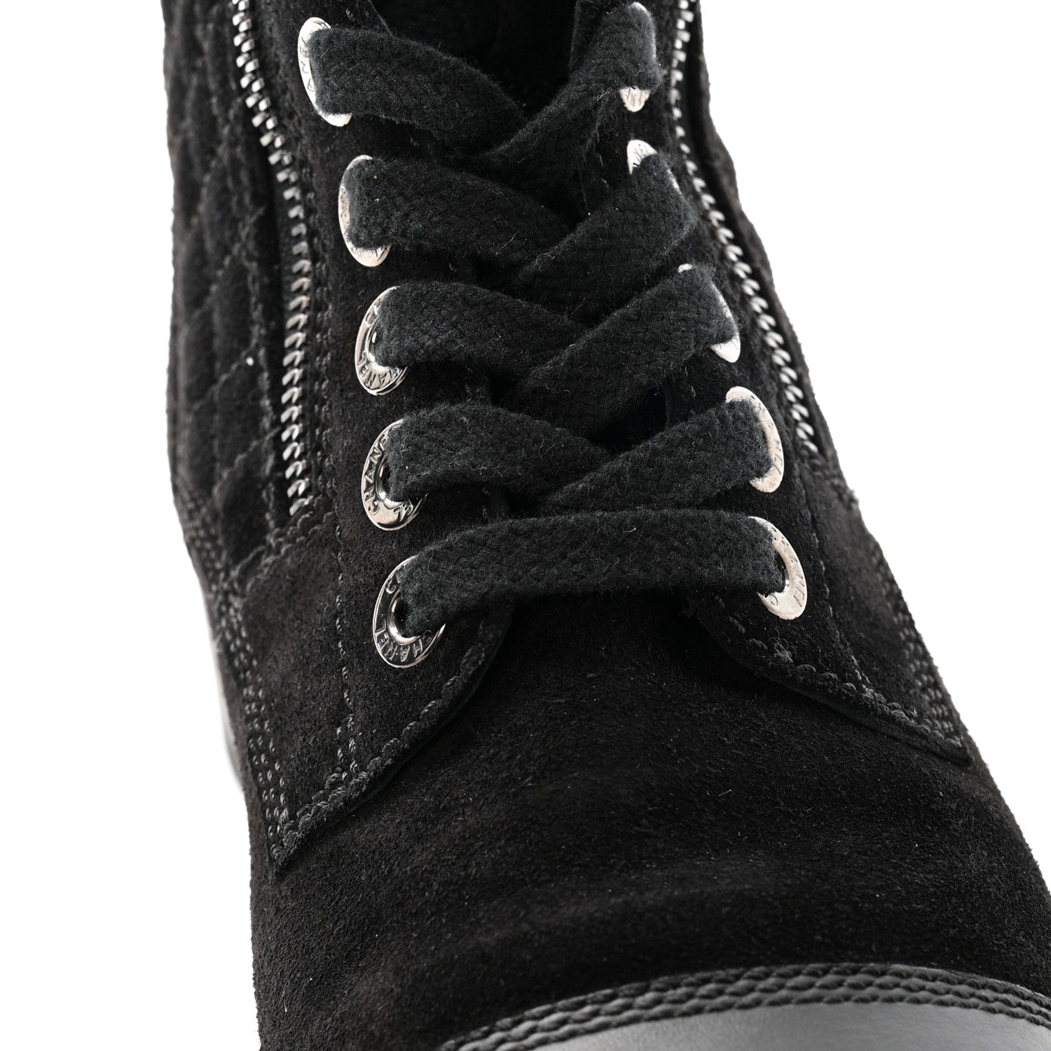 Chanel Suede Calfskin Quilted Lace Up Boots 38 Black 20 of 22