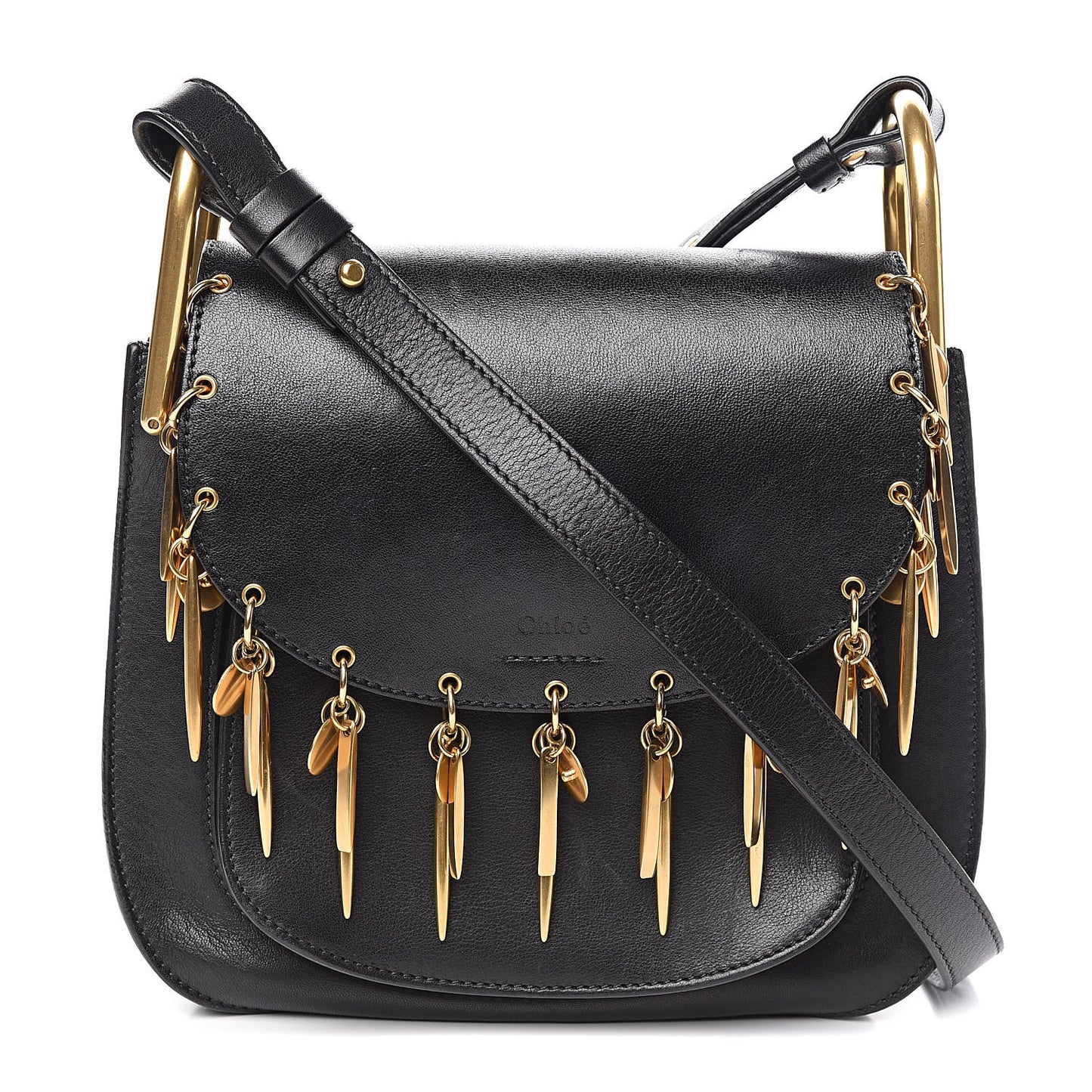 Calfskin Small Charm Hudson Shoulder Bag Black
