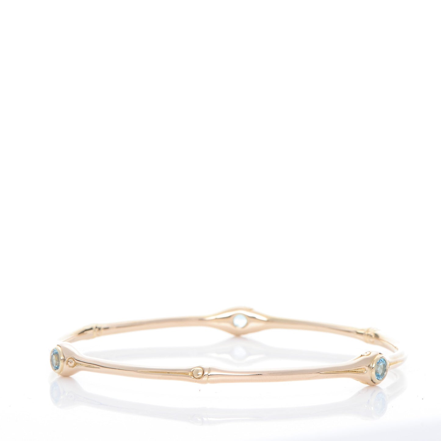 18K Yellow Gold Blue Topaz Slim Bamboo Batu Bangle