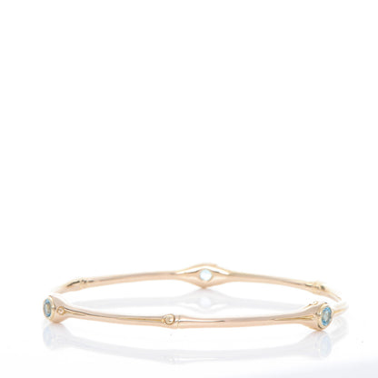 John Hardy 18K Yellow Gold Blue Topaz Slim Bamboo Batu Bangle 3 of 5