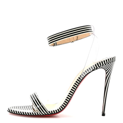 Christian Louboutin Patent PVC Striped Illusion Jonatina 100 Sandals 39 Black White 1 of 7