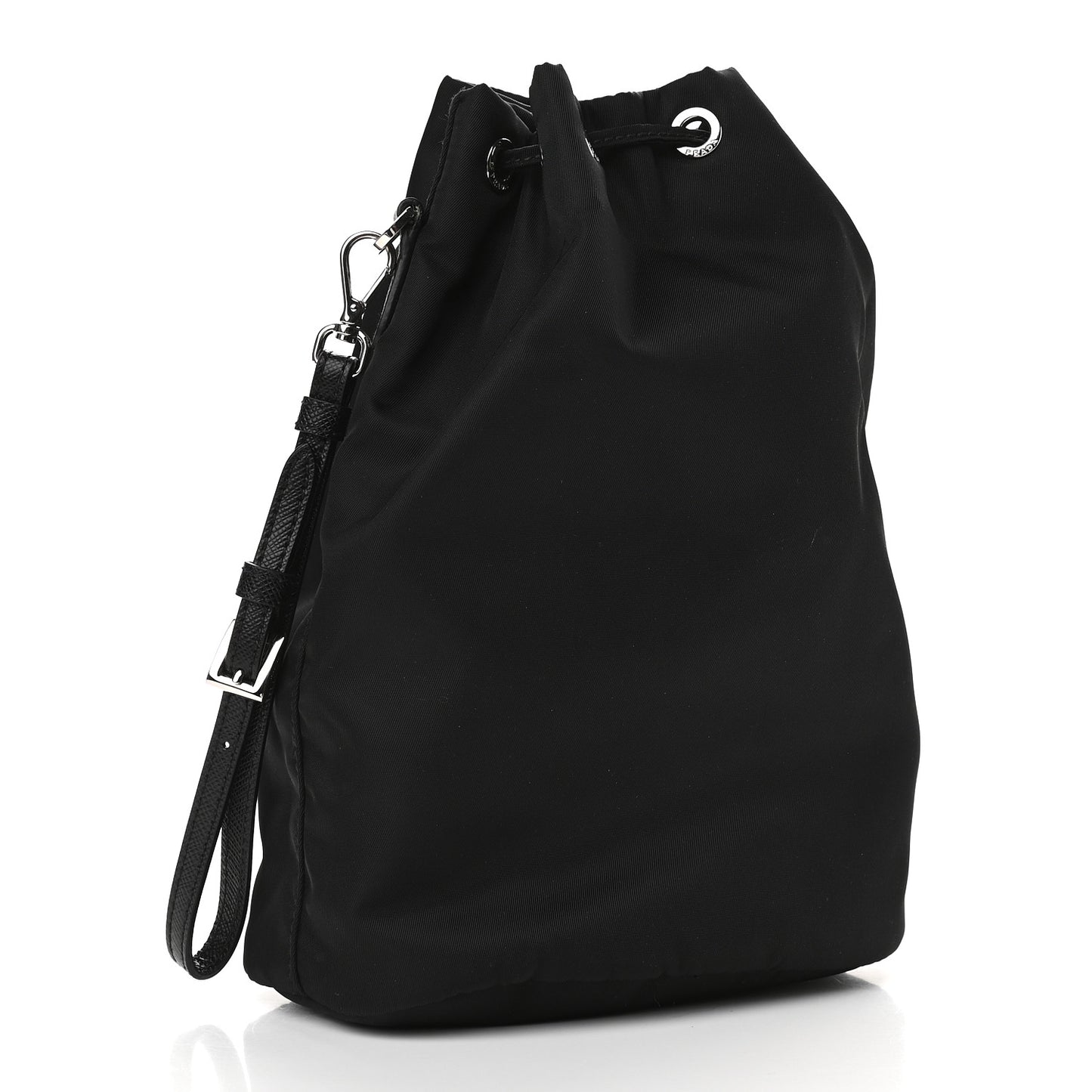 Saffiano Tessuto Nylon Vela Bucket Wristlet Black