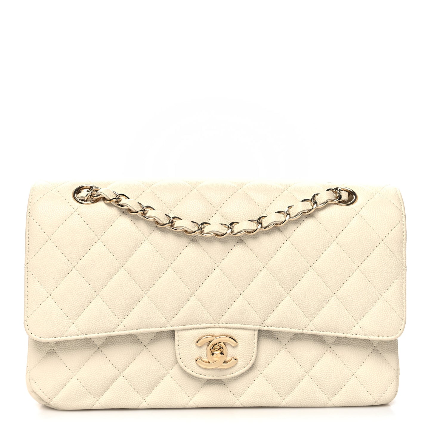 Caviar Quilted Medium Double Flap White