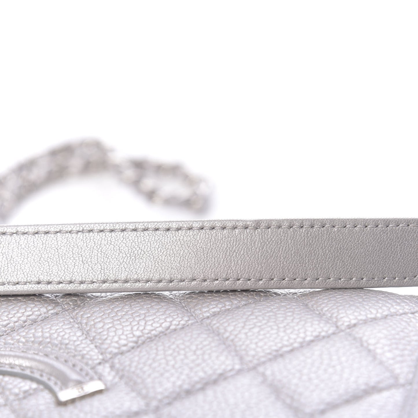 Metallic Caviar Quilted Small CC Filigree Flap Silver
