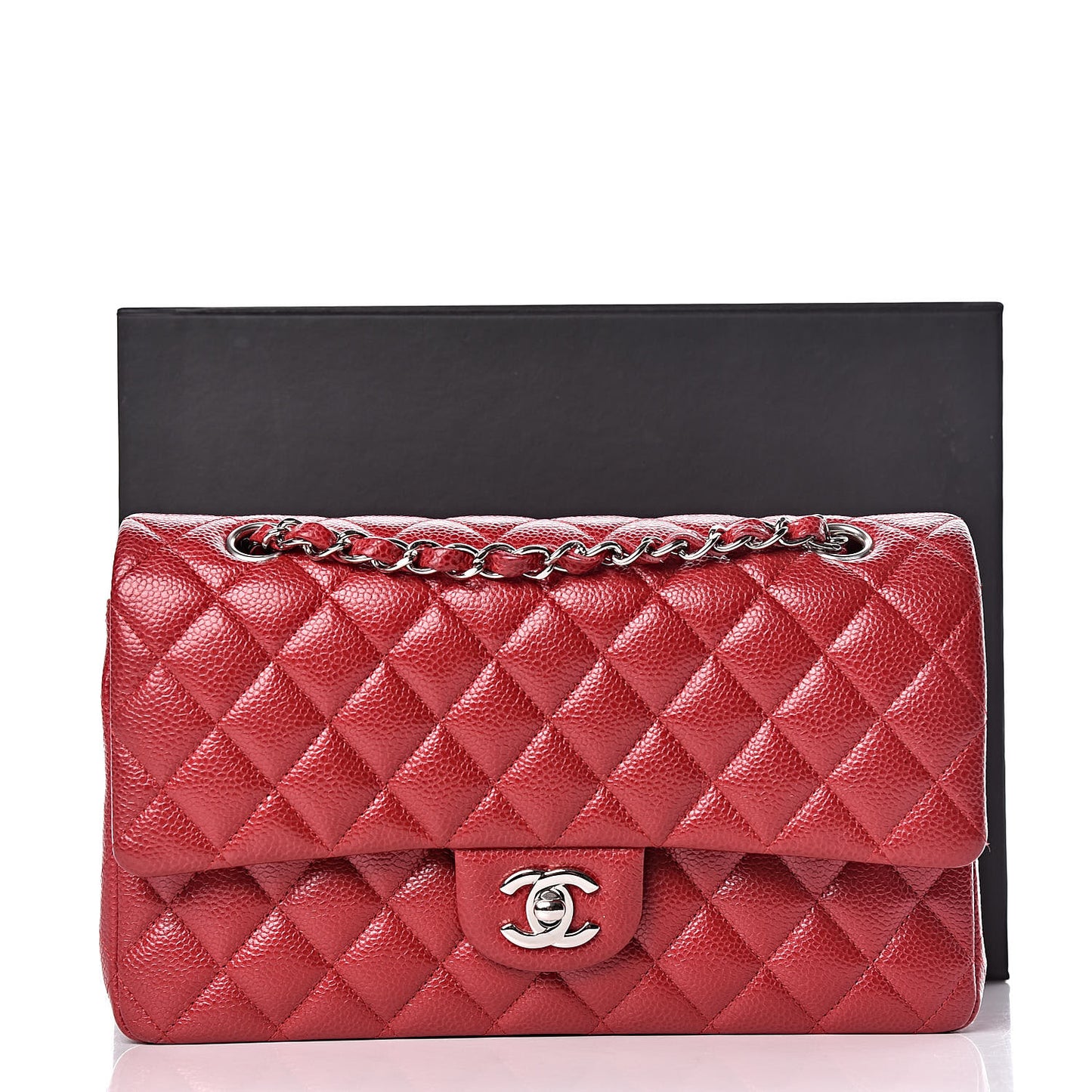 Metallic Caviar Quilted Medium Double Flap Dark Pink