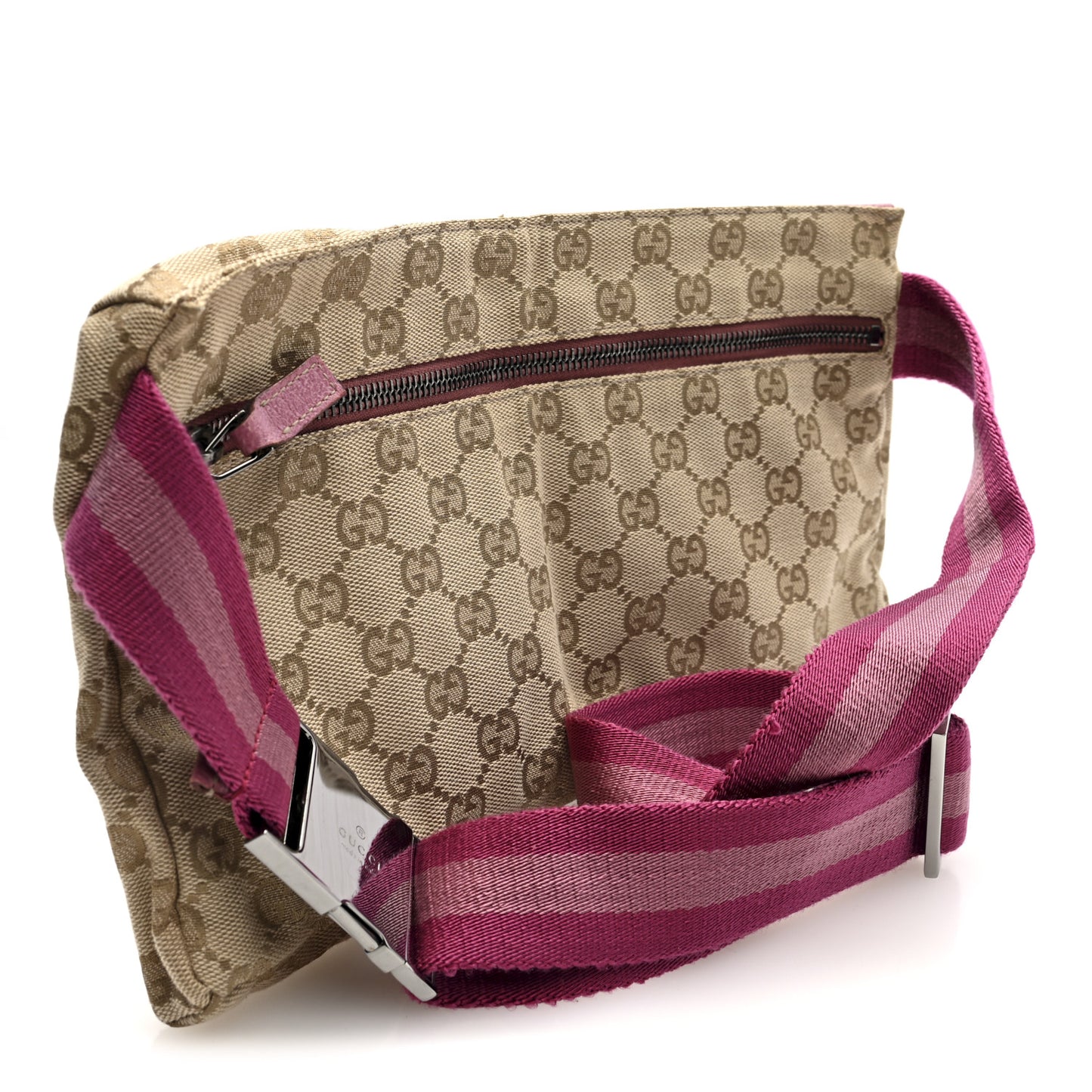 GG Monogram Web Double Pocket Belt Bag Pink