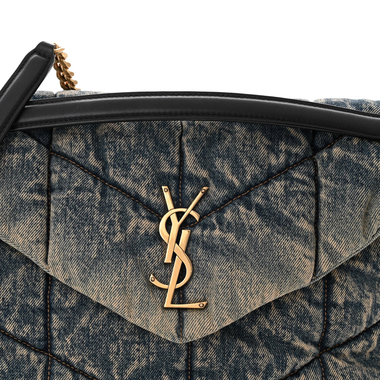 Saint Laurent Denim Quilted Medium Loulou Puffer Monogram Chain Satchel Blue Black 8 of 10