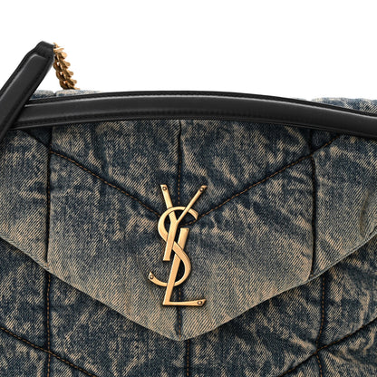 Saint Laurent Denim Quilted Medium Loulou Puffer Monogram Chain Satchel Blue Black 8 of 10