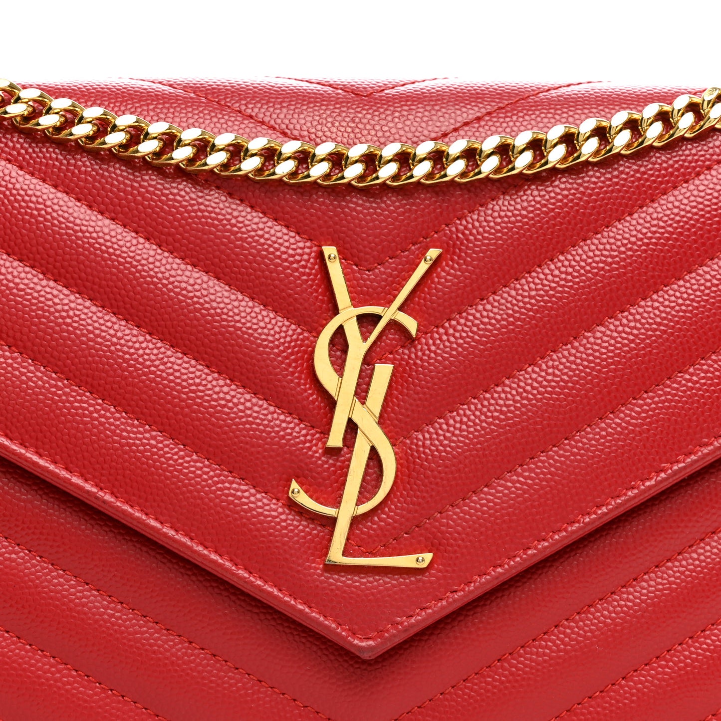 Grain De Poudre Matelasse Chevron Monogram Chain Wallet New Red