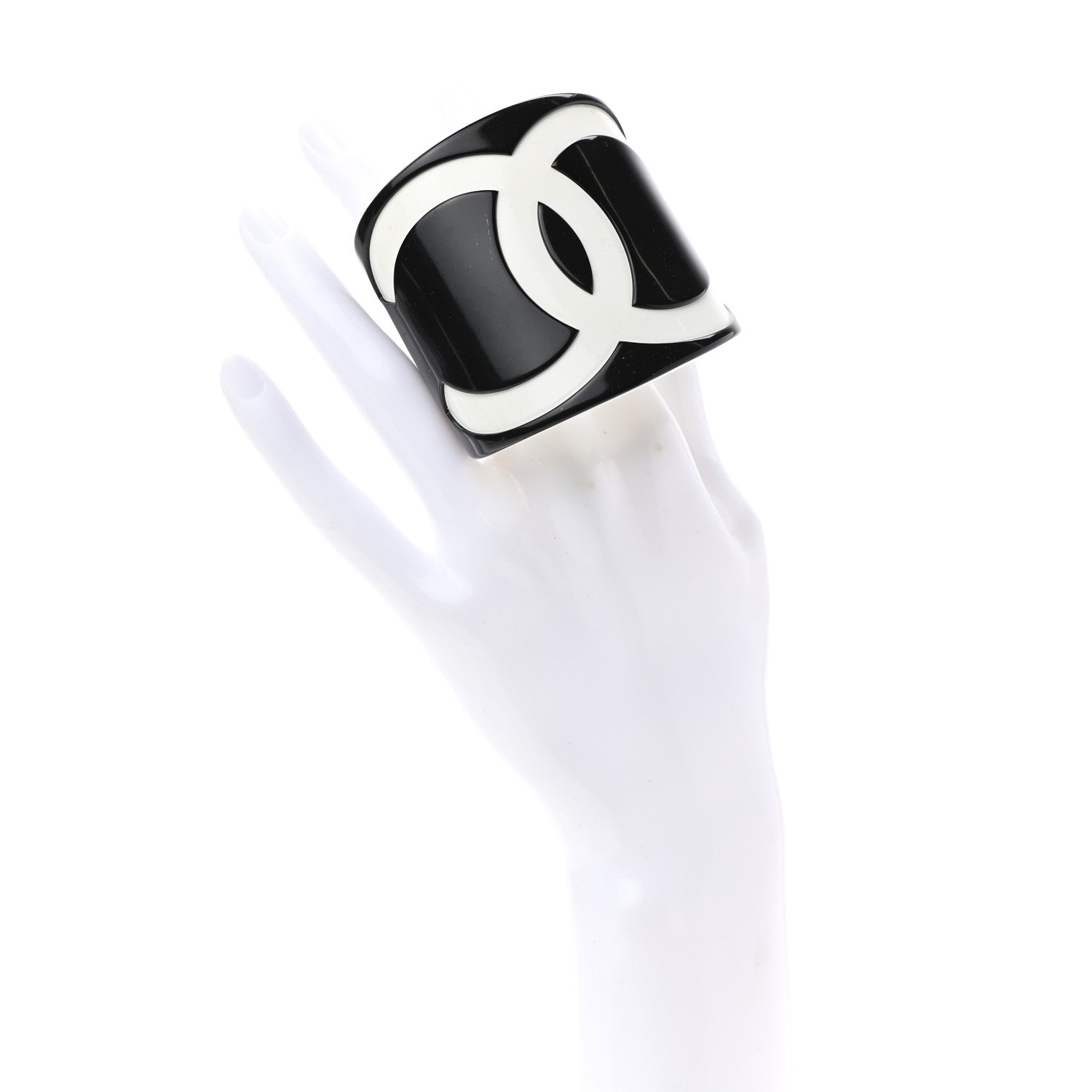 Chanel Resin CC Wide Cuff Black White 2 of 4