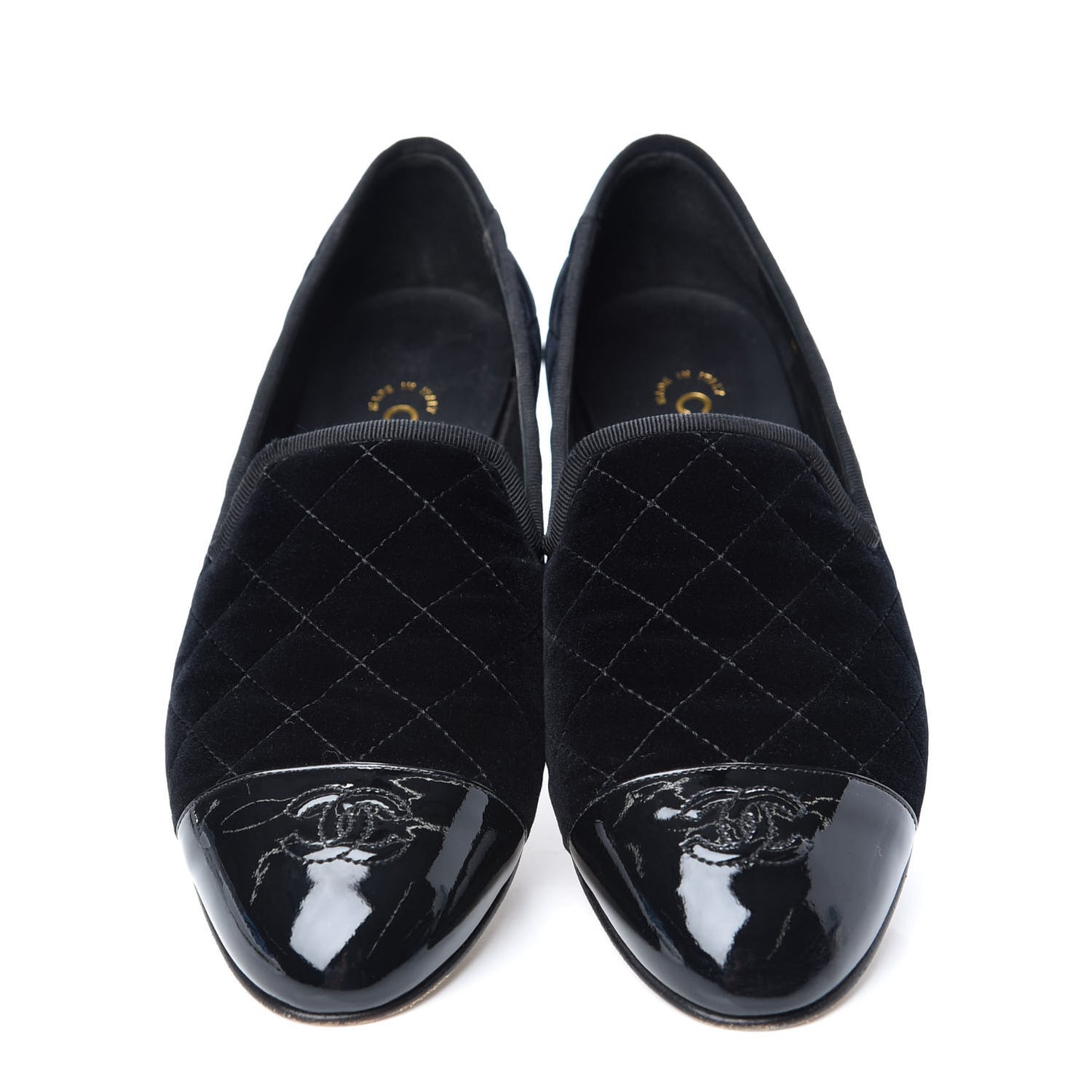 Velvet Quilted Cap Toe Womens CC Loafers 40 Black