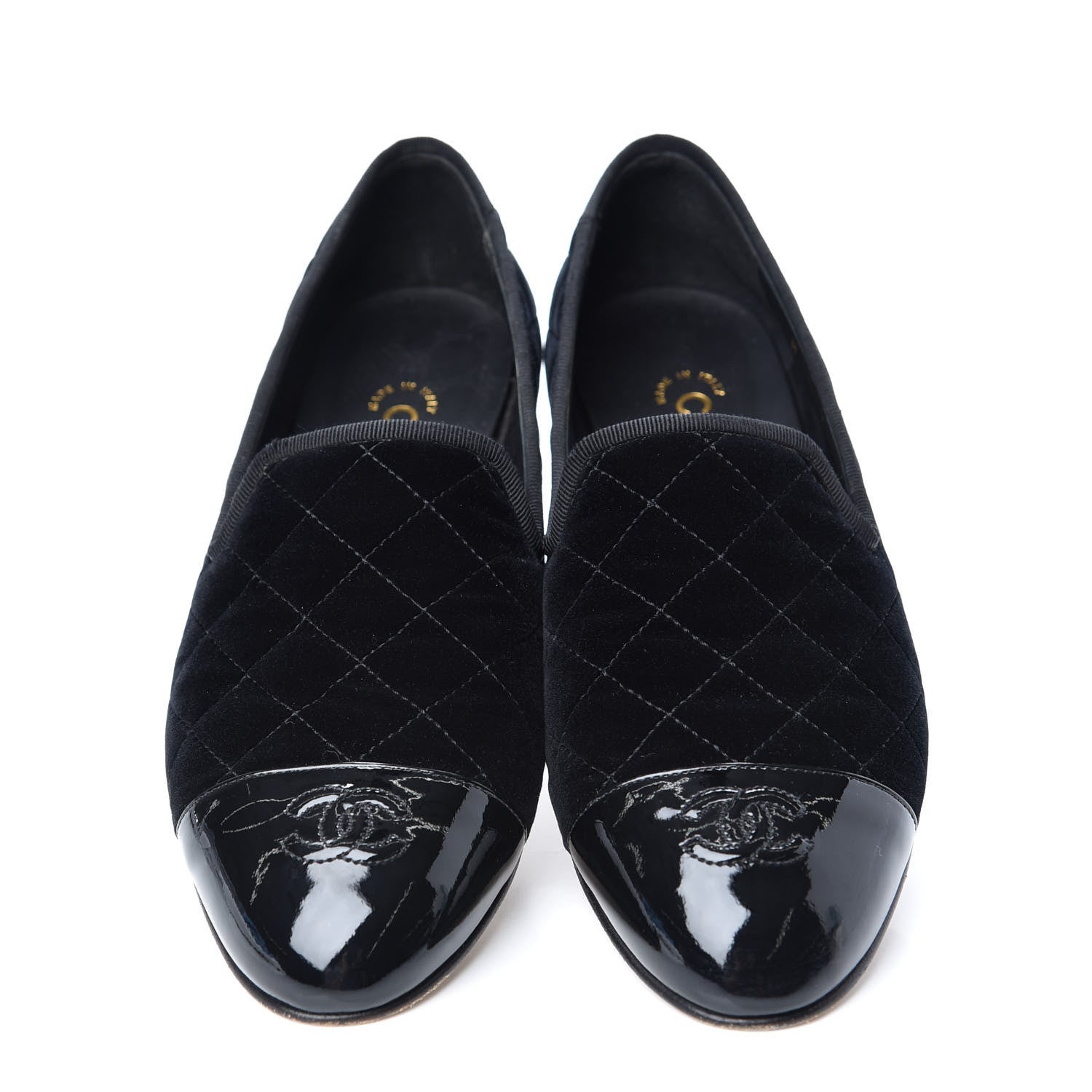 Chanel Velvet Quilted Cap Toe Womens CC Loafers 40 Black 5 of 10