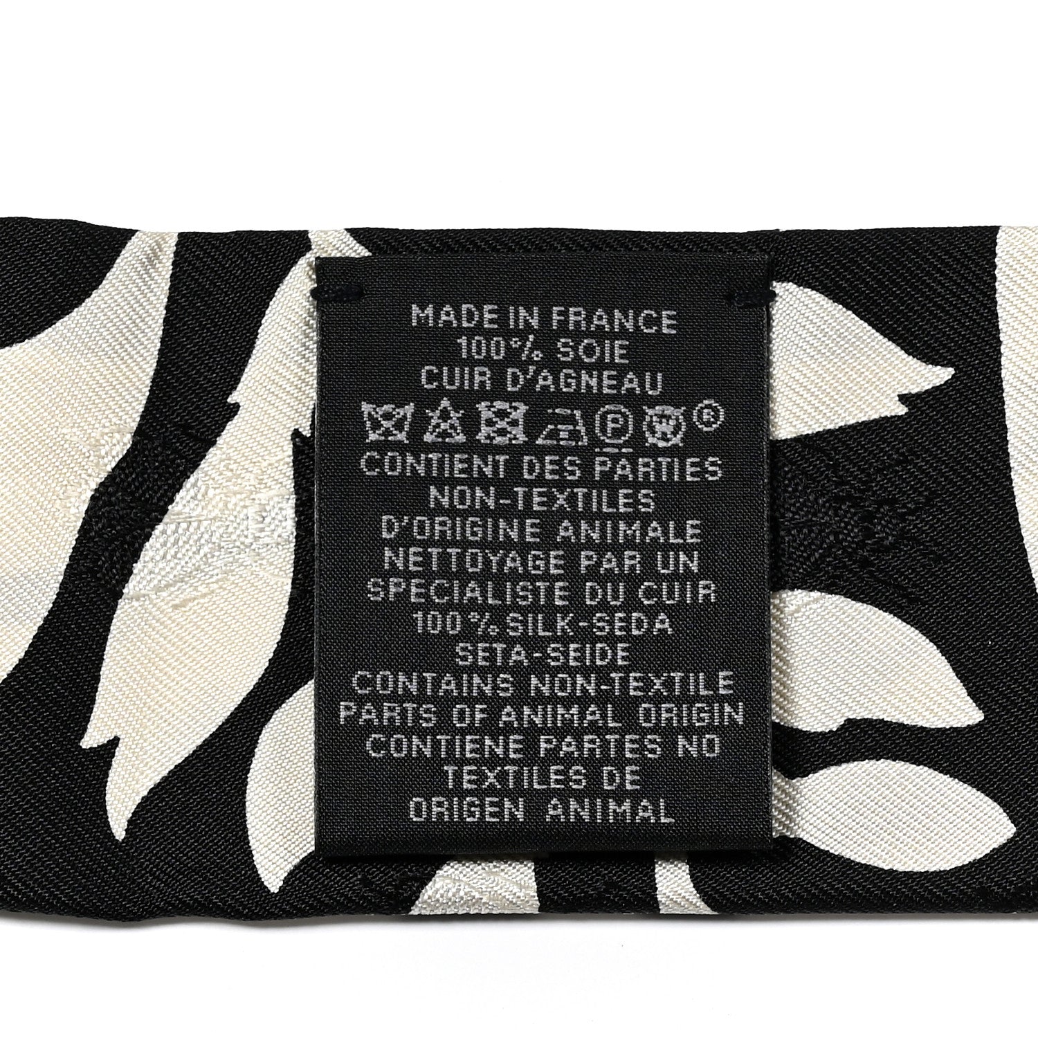 Hermes Silk Calfskin Bouquet Final Fringed Twilly Creme Black 3 of 4