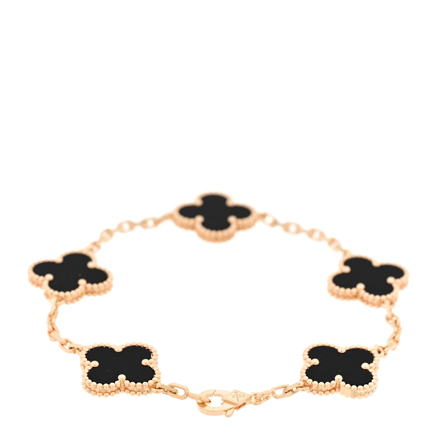 Van Cleef & Arpels 18K Yellow Gold Black Onyx 5 Motifs Vintage Alhambra Bracelet 2 of 6