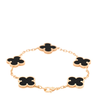 Van Cleef & Arpels 18K Yellow Gold Black Onyx 5 Motifs Vintage Alhambra Bracelet 2 of 6