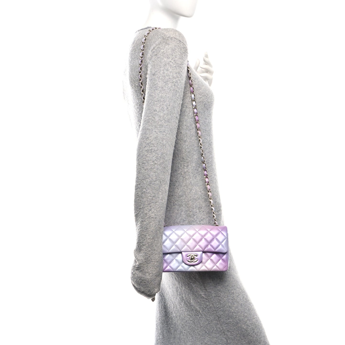 Calfskin Quilted Cloudy Tie Dye Mini Rectangular Flap Purple Blue Pink