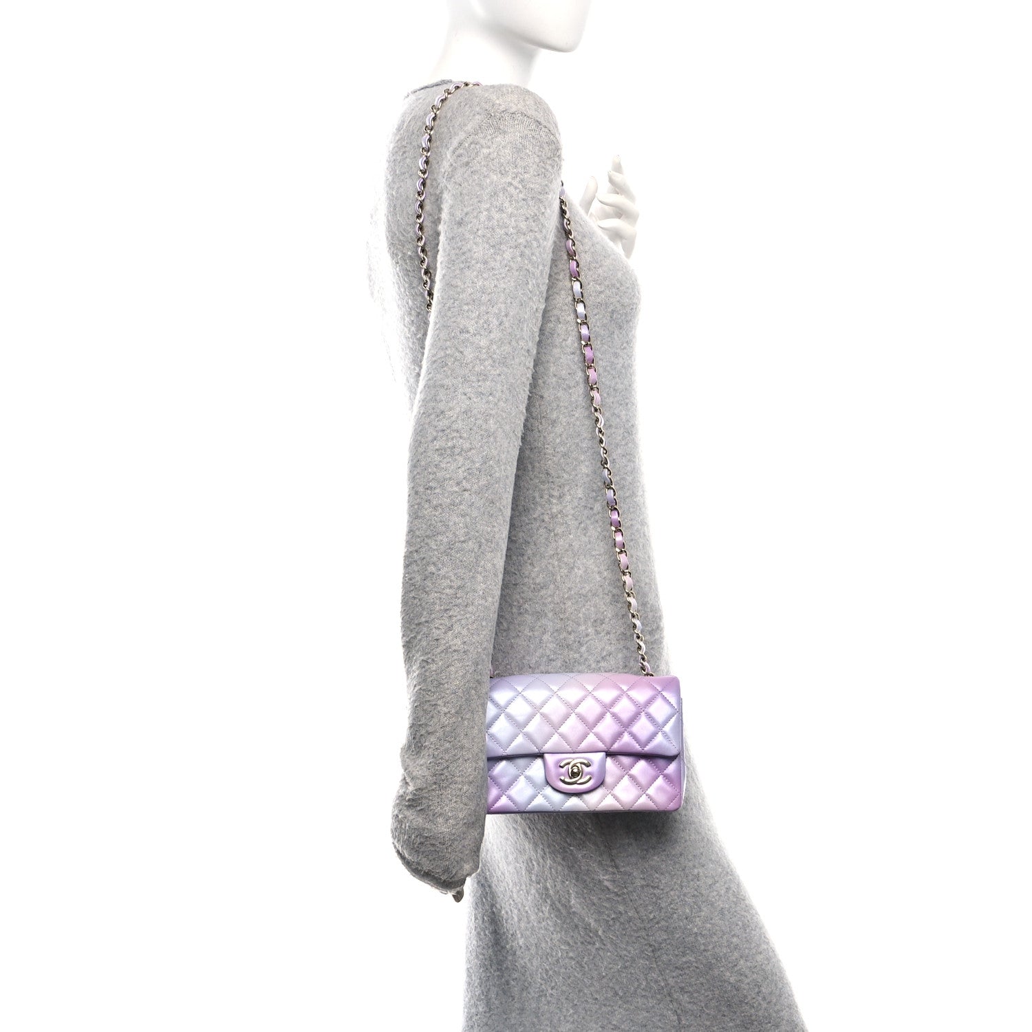 Chanel Calfskin Quilted Cloudy Tie Dye Mini Rectangular Flap Purple Blue Pink 2 of 10