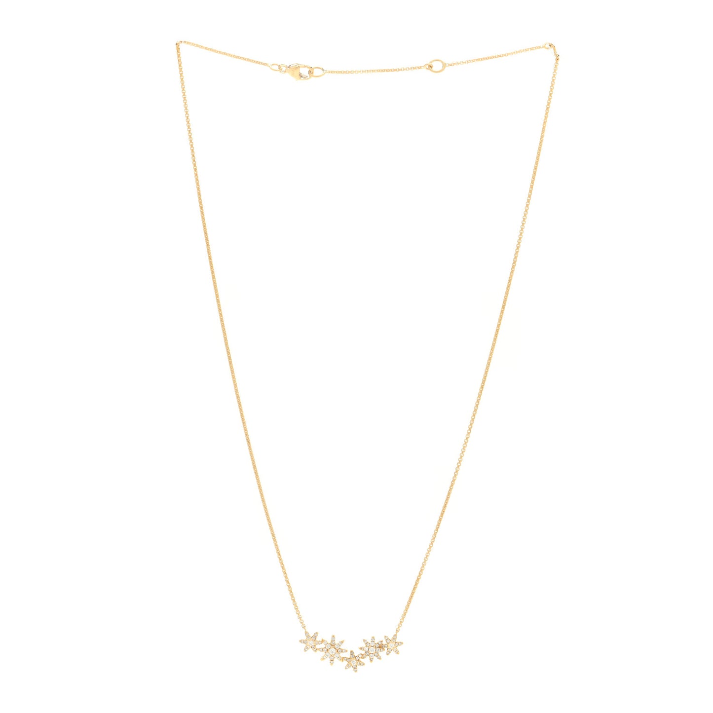 18K Yellow Gold Diamond Starburst Cluster Station Necklace