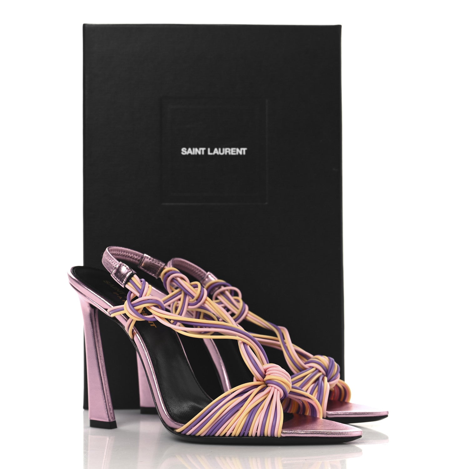Saint Laurent Metallic Calfskin Gippy 105 Sandals  38 Malva Peach Gerbera 10 of 10