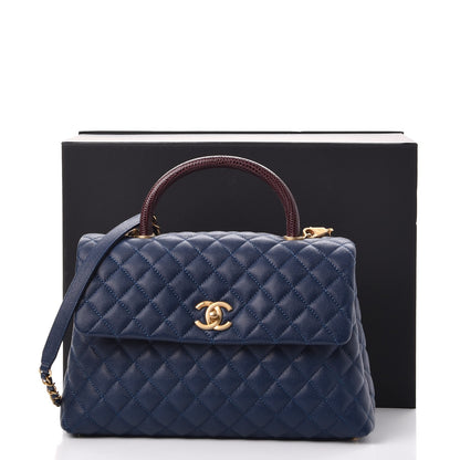 Chanel Caviar Lizard Quilted Medium Coco Handle Flap Navy 9 of 9