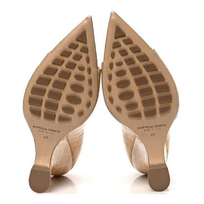 Bottega Veneta Gloss Calfskin Crocodile Embossed Punta Wedge Heel Sandals 41 Praline 7 of 9