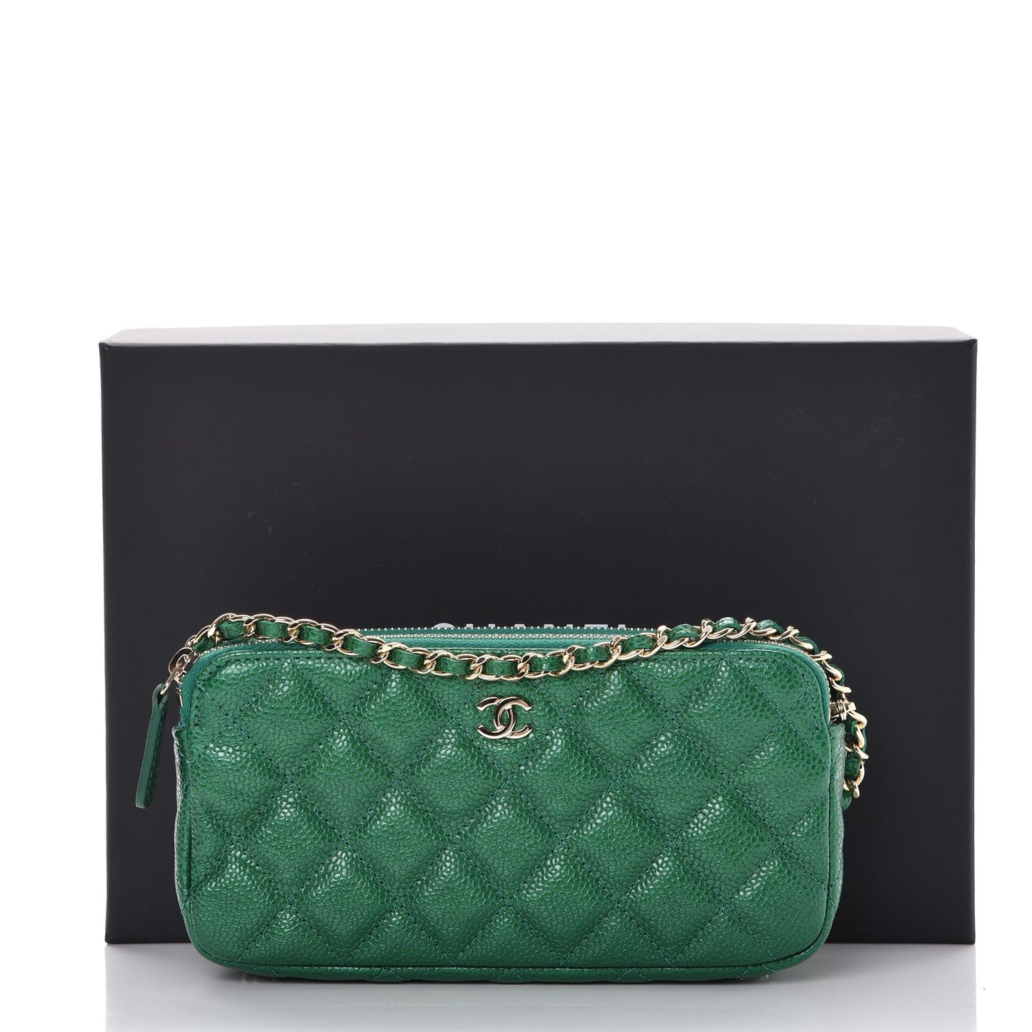 Caviar Quilted Small Clutch With Chain Green