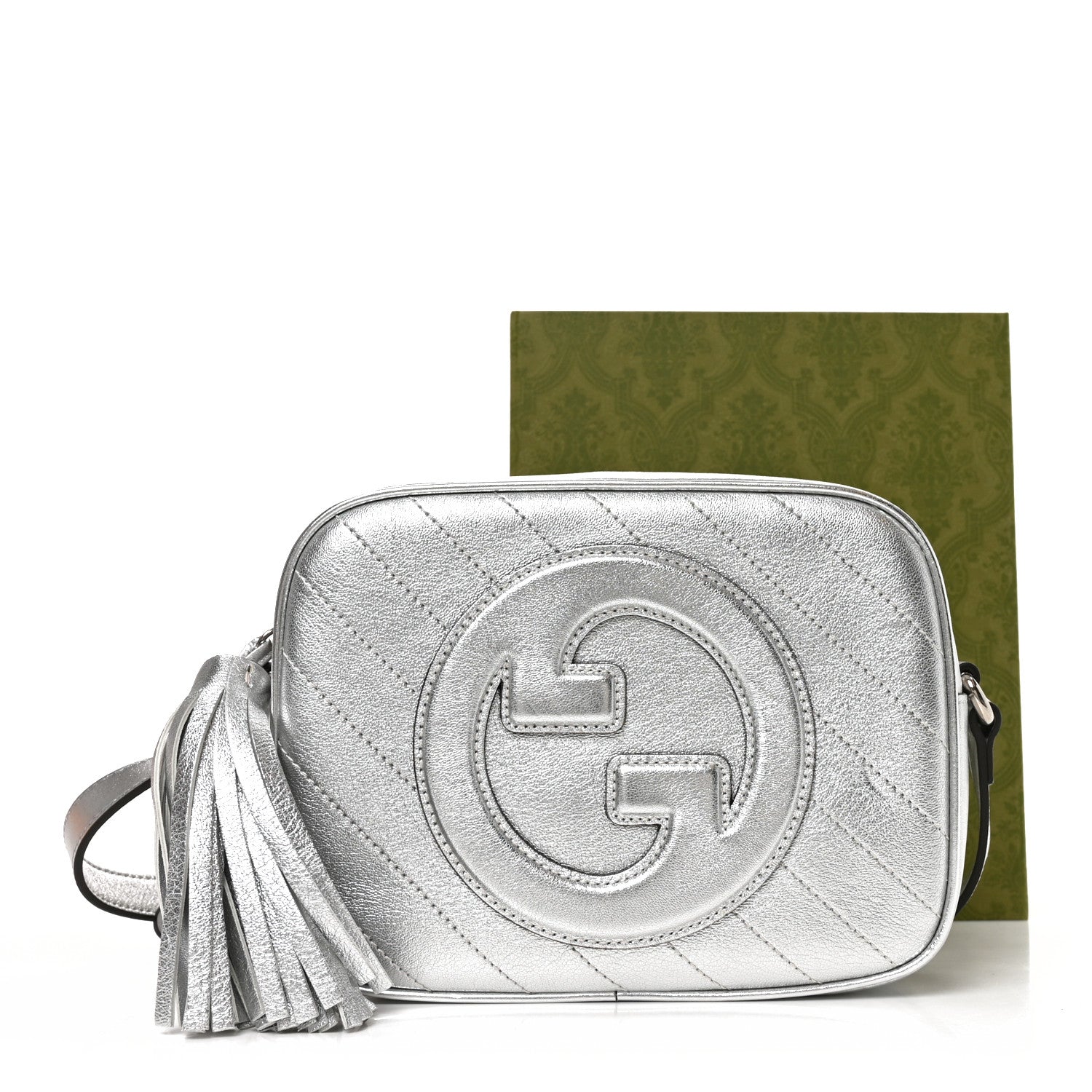 Gucci Metallic Sakai Be Green Calfskin Diagonal Stitched Small Blondie Shoulder Bag Silver 11 of 11