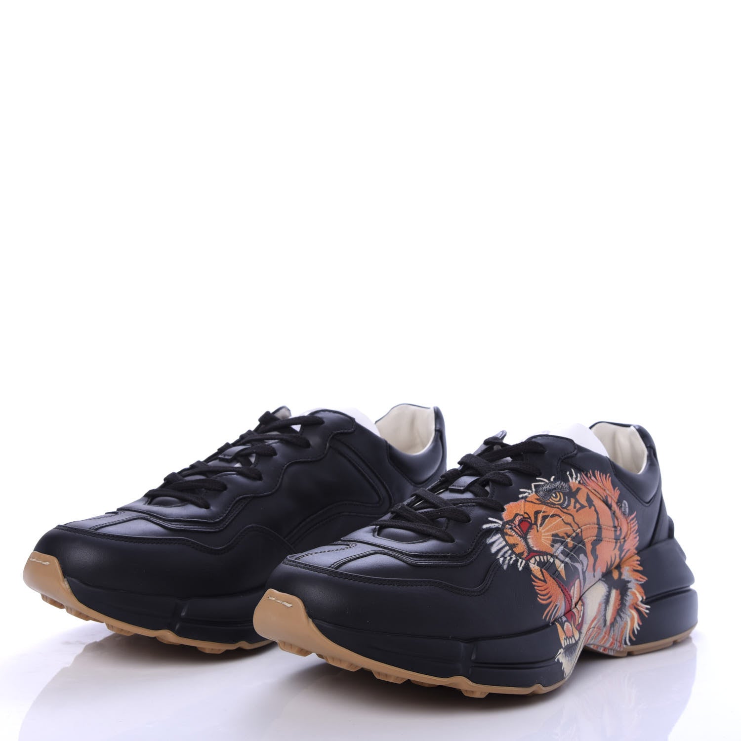 Gucci Calfskin Tiger Print Mens Rhyton Sneakers 10.5 Black 3 of 10